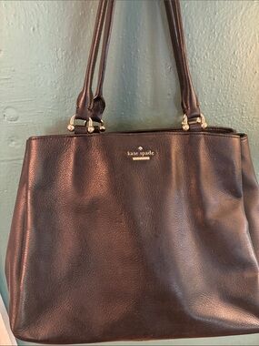 kate spade Black Leather Shoulder Bag with Gold Logo